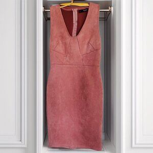 Pink Stretchy Faux Suede Midi Sleeveless Sheath Dress